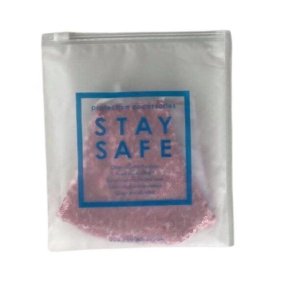 New Dressy Pink Sequin Gauze Face Mask With Filter Pocket - Picture 7 of 7
